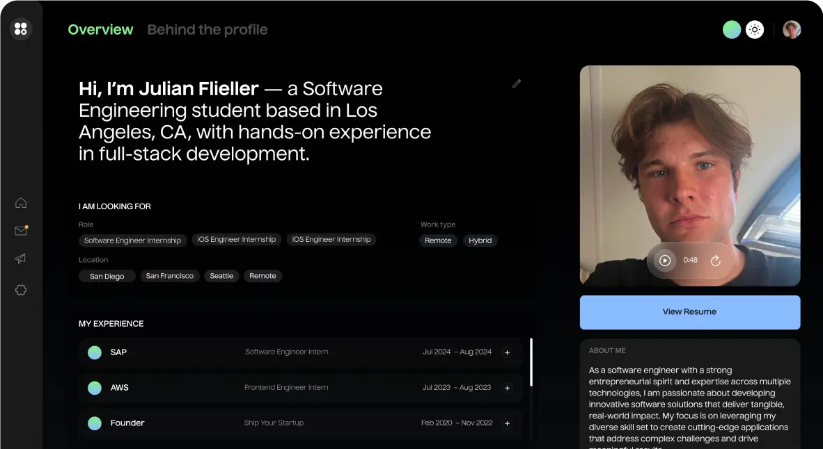 Career changer software engineer profile showcase
